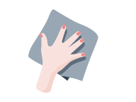 Hand with a cleaning cloth wiping the wall.