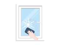 Hand applying electrostatics to the window.